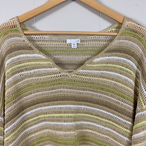 J Jill Linen Modal Crochet Knit Top Tunic Sweater Womens 1X Plus Size V Neck - Picture 2 of 11